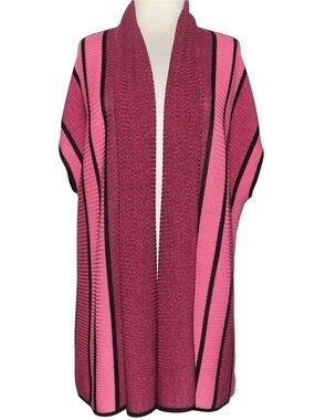 Misook Striped Rib-Knit Relaxed Cardigan Vest Size XL